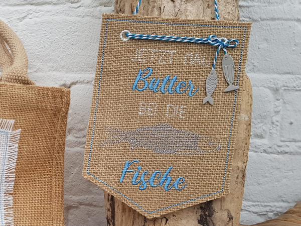 Wimpel Butter bei die Fische - ITH-Stickdatei